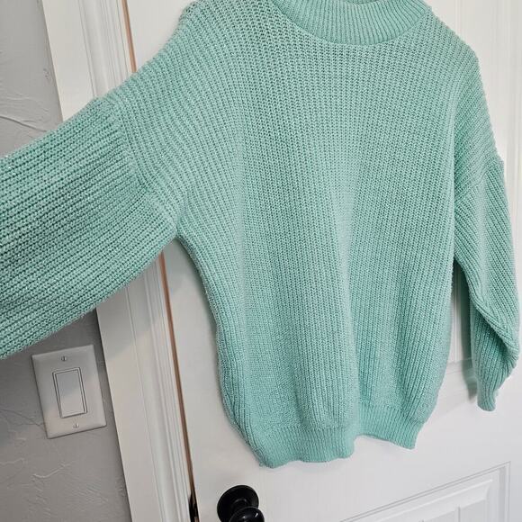 Vintage 80s Metallic Sweater Womens Large Knit Blue Mock Neck Coquette Grandma - Picture 3 of 8